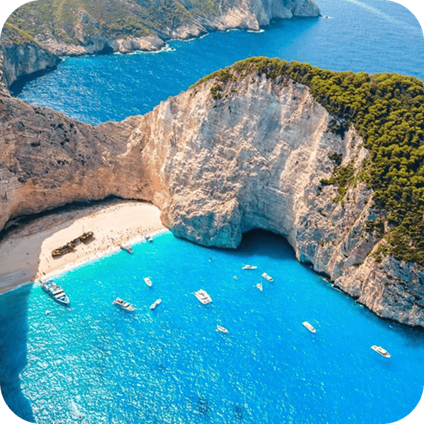 Aerial view of a beach with cliffs